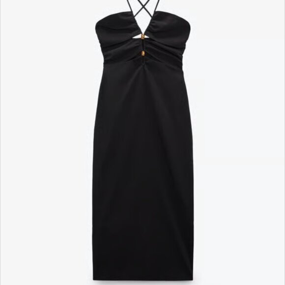 ZARA Cut Out Midi Dress, Wooden Bead Detail, Black, XS - Picture 4 of 12